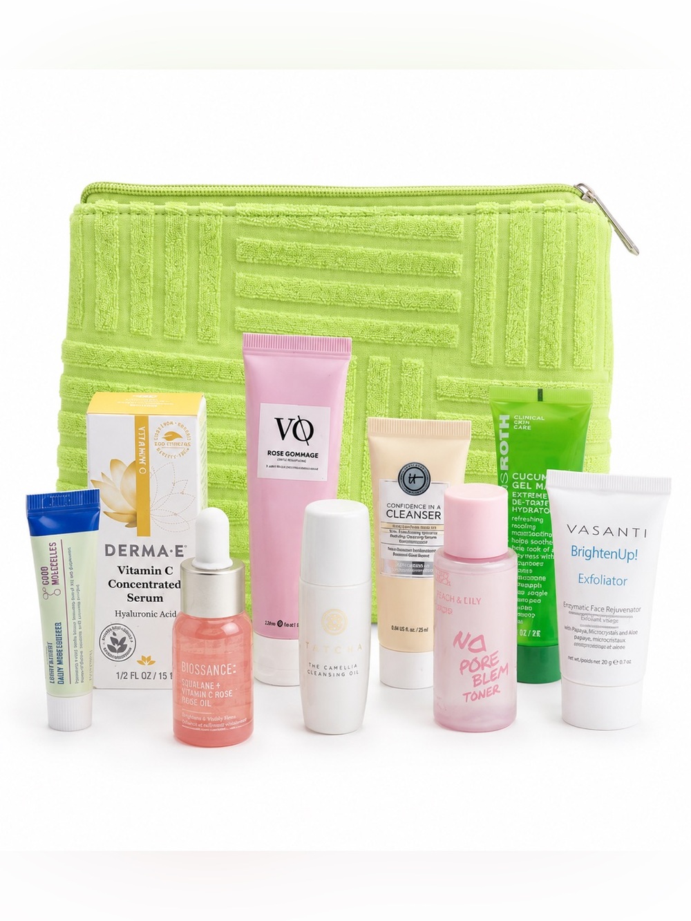 Skincare Favorites 10-Piece Bundle + Green Bag- Tatcha, Biossance, DERMA E